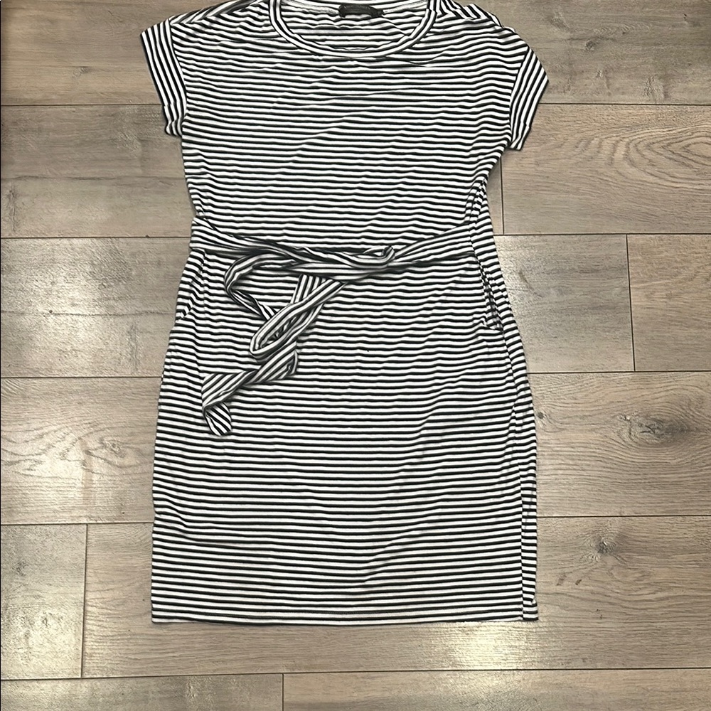 Blue and white striped dress